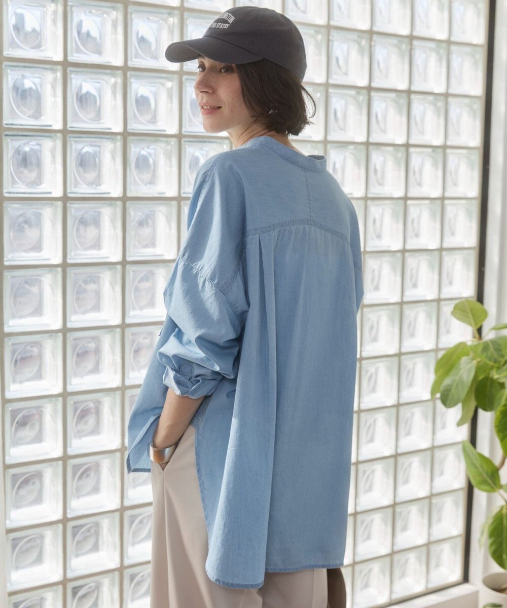 WEGO 【ANGIE VINTAGE】シアーデニムバンドカラーシャツ 