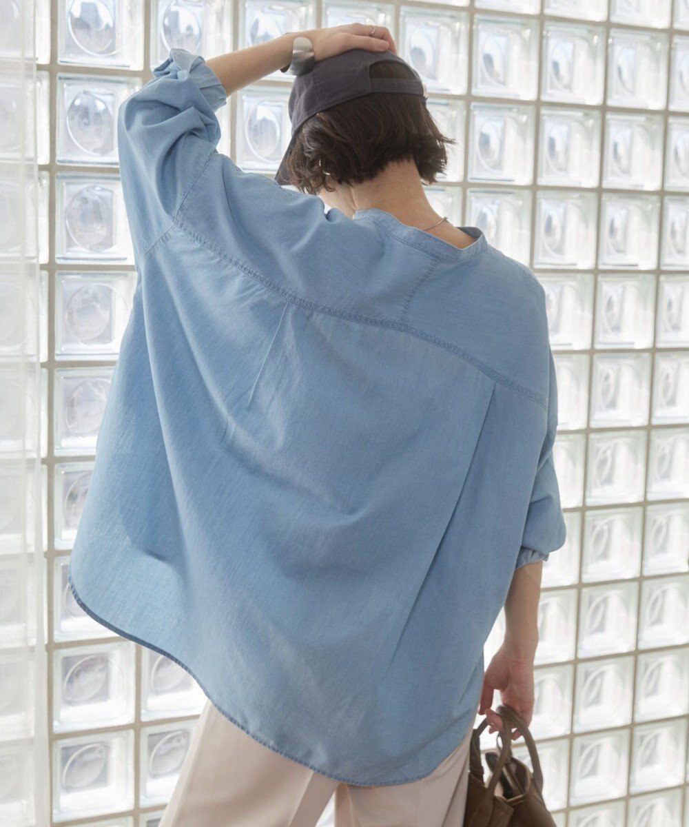 WEGO 【ANGIE VINTAGE】シアーデニムバンドカラーシャツ 