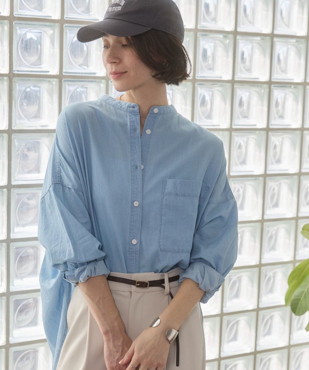 WEGO 【ANGIE VINTAGE】シアーデニムバンドカラーシャツ 