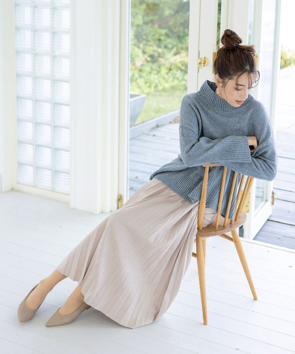 Tiaclasse L 【洗える】モックネックポインテルニットトップス 