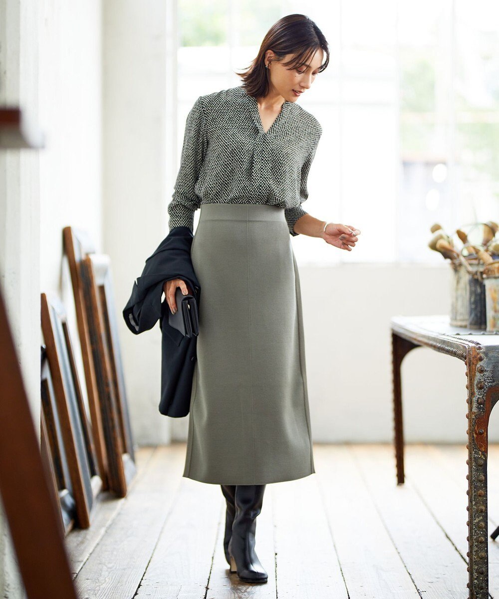 ICB 【人気のため新柄追加・洗える】Back Satin Amunzen キーネック長袖ブラウス 