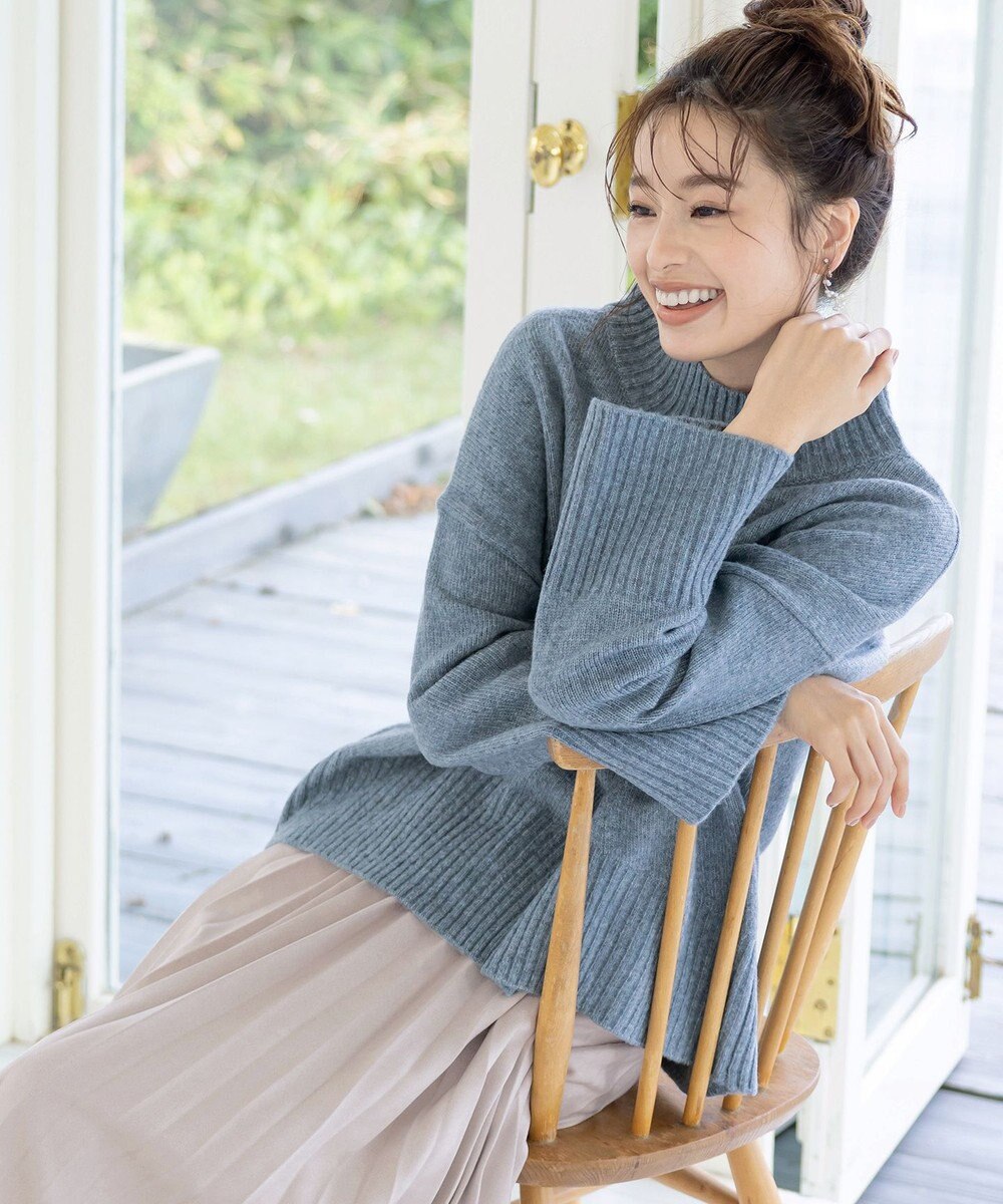 Tiaclasse L 【洗える】モックネックポインテルニットトップス 