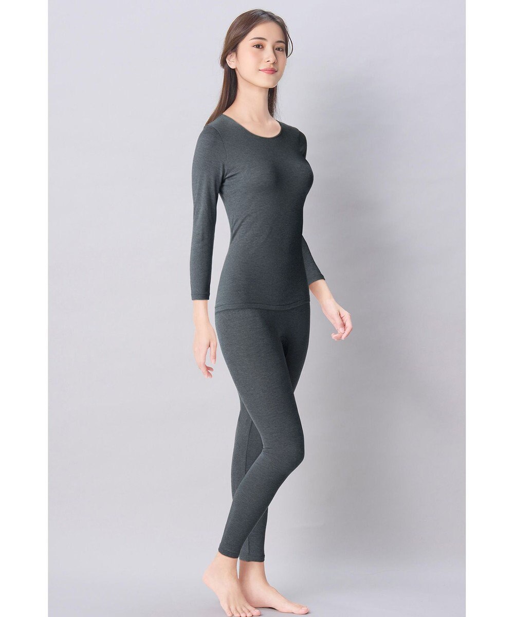 Wing あったかインナー 綿混 裏起毛 厚手 よく伸びる素材 【ラクのびサーモ】 8分袖 長袖 ネックせまめ 秋 冬 EL6914 ウイング／ワコール 