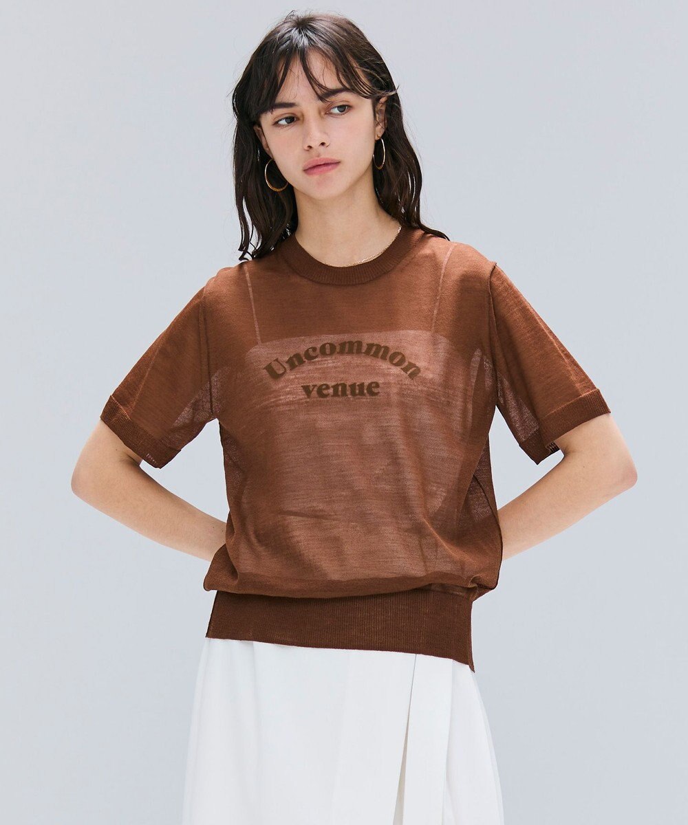 BEIGE， 【洗える・GLOW 10月号掲載】CADDO / シアーウールメッセージロゴＴニット 