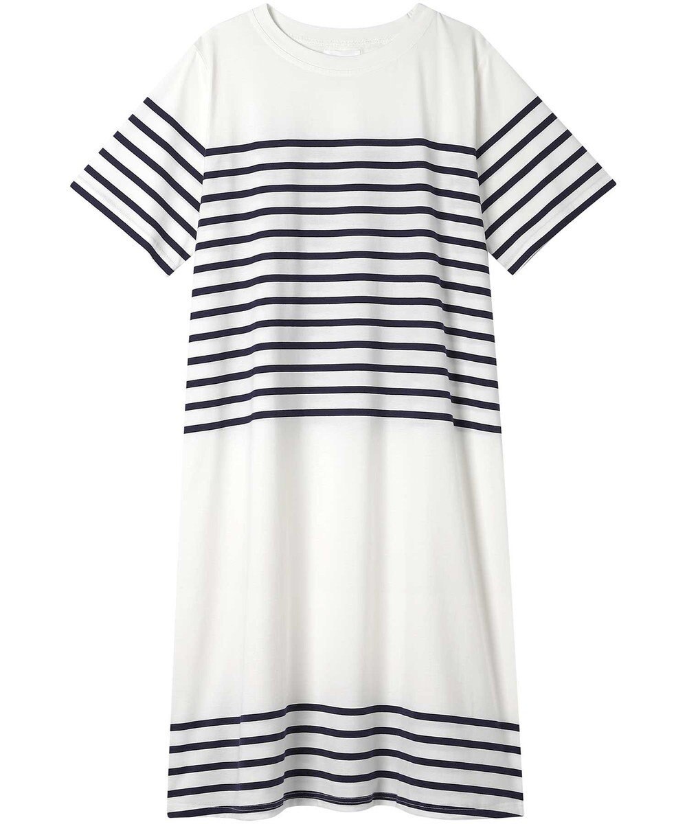 une nana cool 【綿100％】60ハイゲージ天竺パネルボーダー半袖ワンピース 
