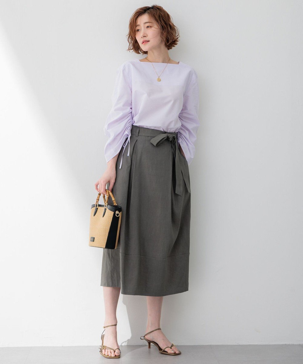 23区 【洗える】リネンレーヨンストレッチ タック スカート 