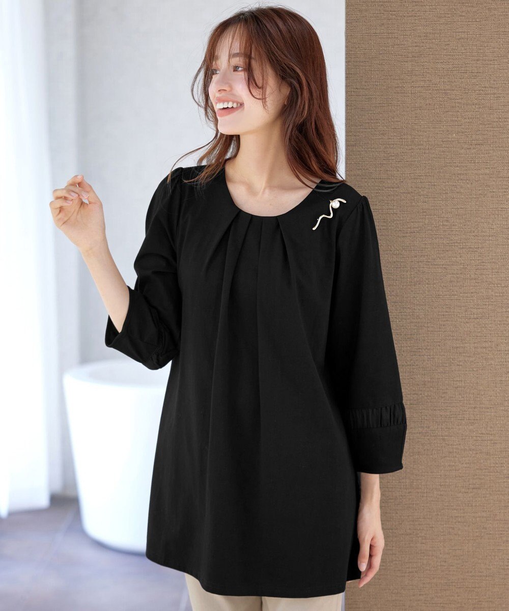 Tiaclasse L ランタンパフ袖カットソー切替チュニック 