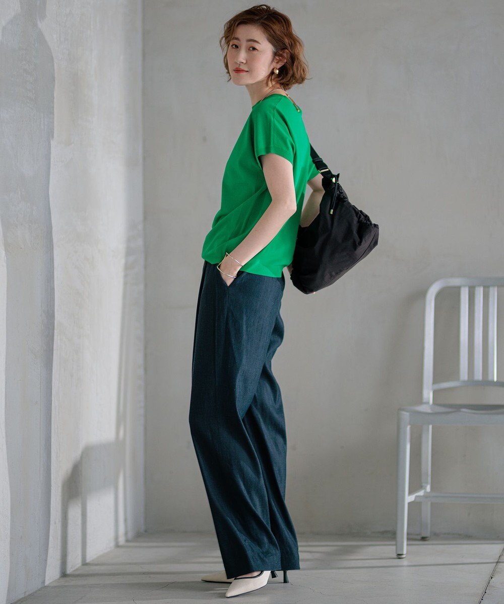 23区 【洗える】リネンレーヨンストレッチ ドロスト パンツ 