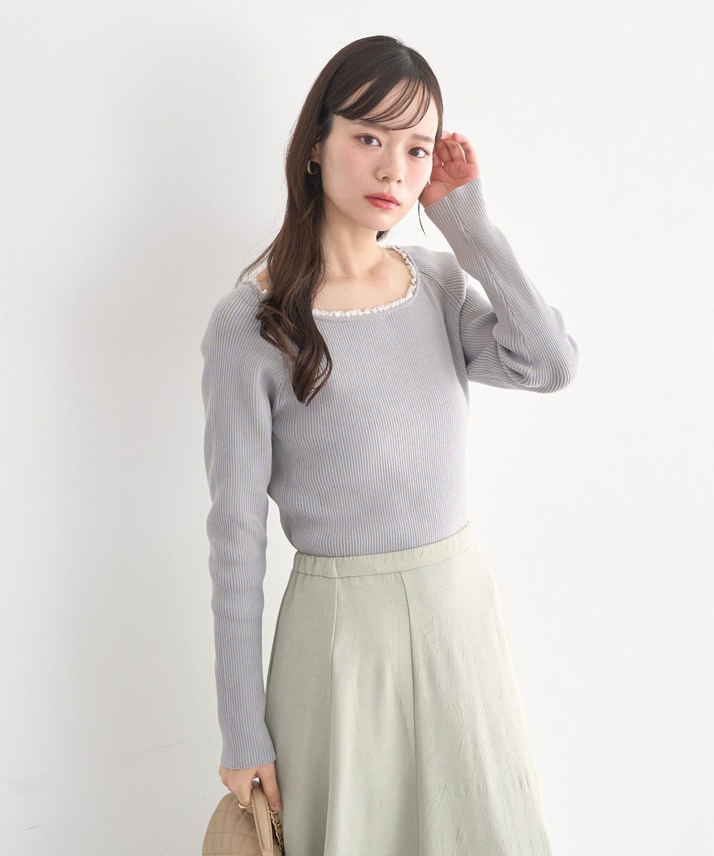 earth music&ecology 【予約】レーストリムリブニットプルオーバー 