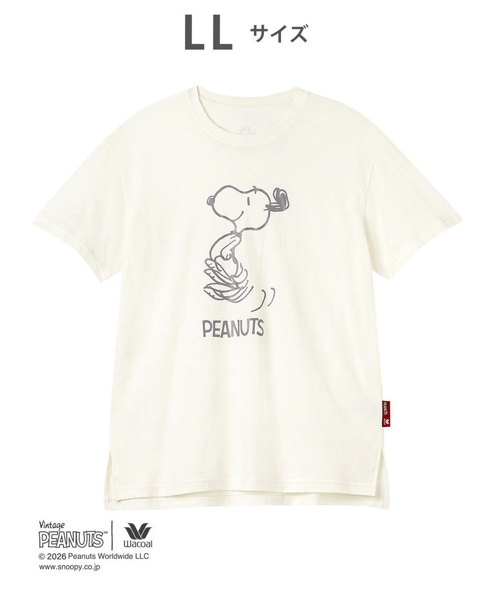 WACOAL PEANUTS トップス 4分袖 Tシャツ 綿100%(本体) スヌーピー レディース FTT168 /ワコール 