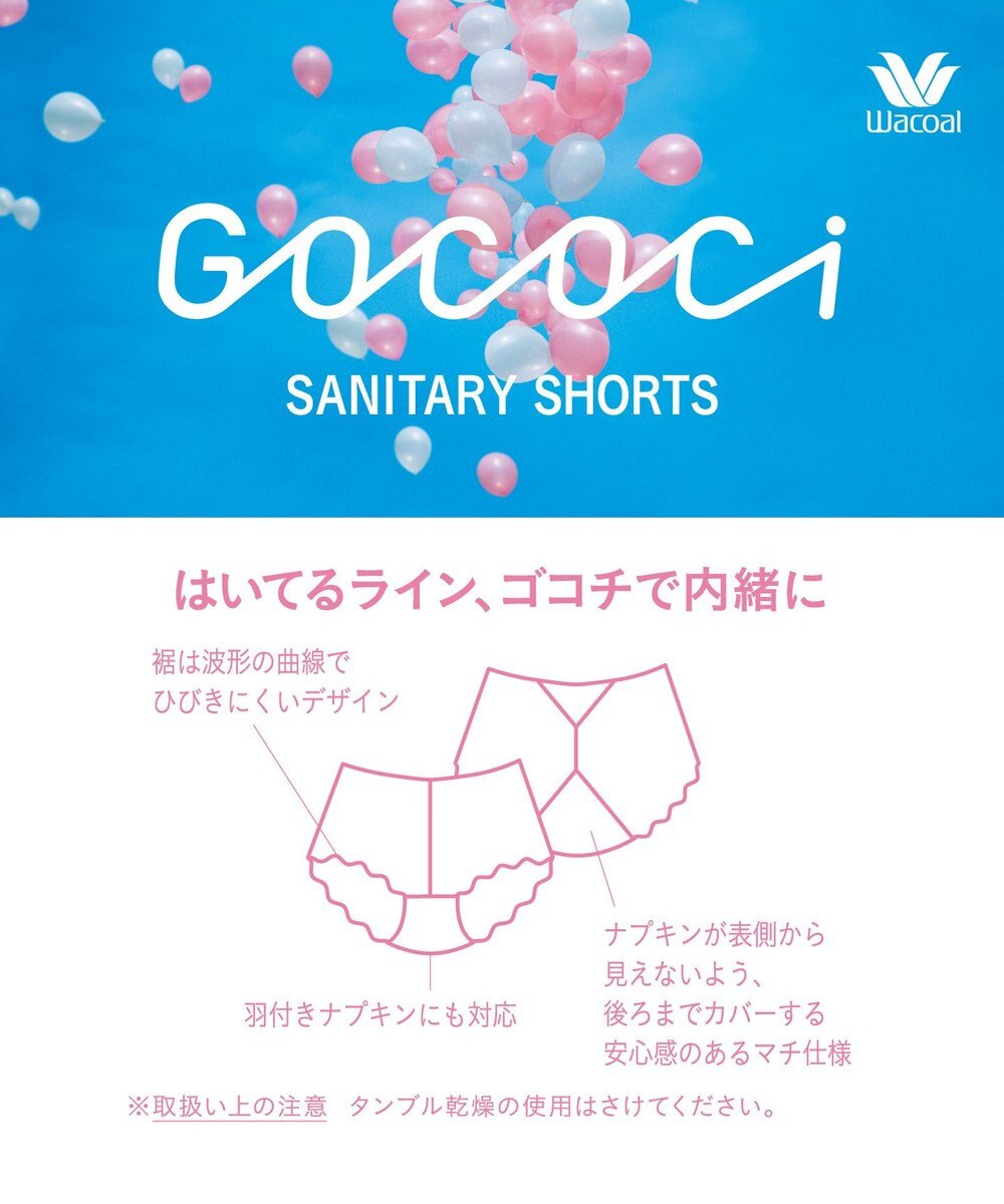 WACOAL 【GOCOCi ゴコチ】 サニタリーショーツ はきこみ丈あさめ 総レース 普通～多い日対応 羽根つきナプキン対応 CGG295とペア PGG196 /ワコール 