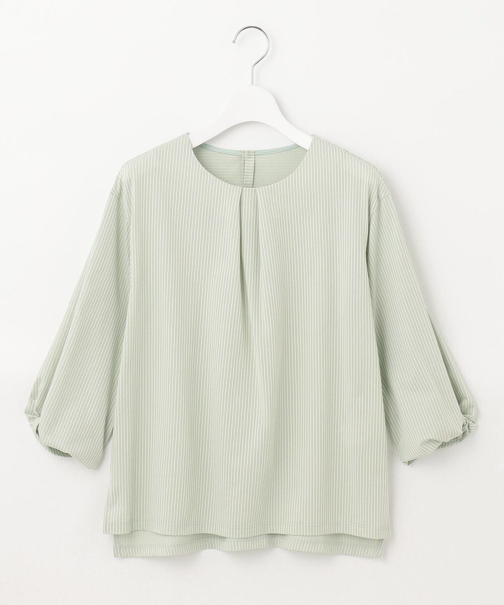 J.PRESS LADIES L ピンストライプジャージー ボリュームスリーブ カットソー 