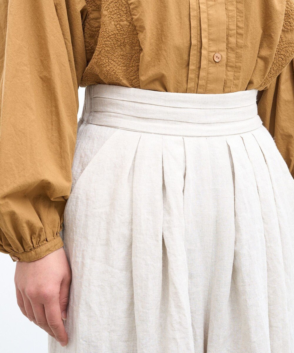 muuc 〈高品質ベルギーリネン100%〉ウエストゴムあり タックデザインワイドパンツ 