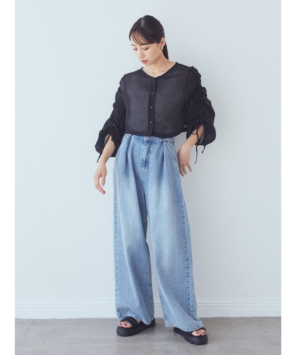 earth music&ecology キラキラシアーギャザーシャツ 