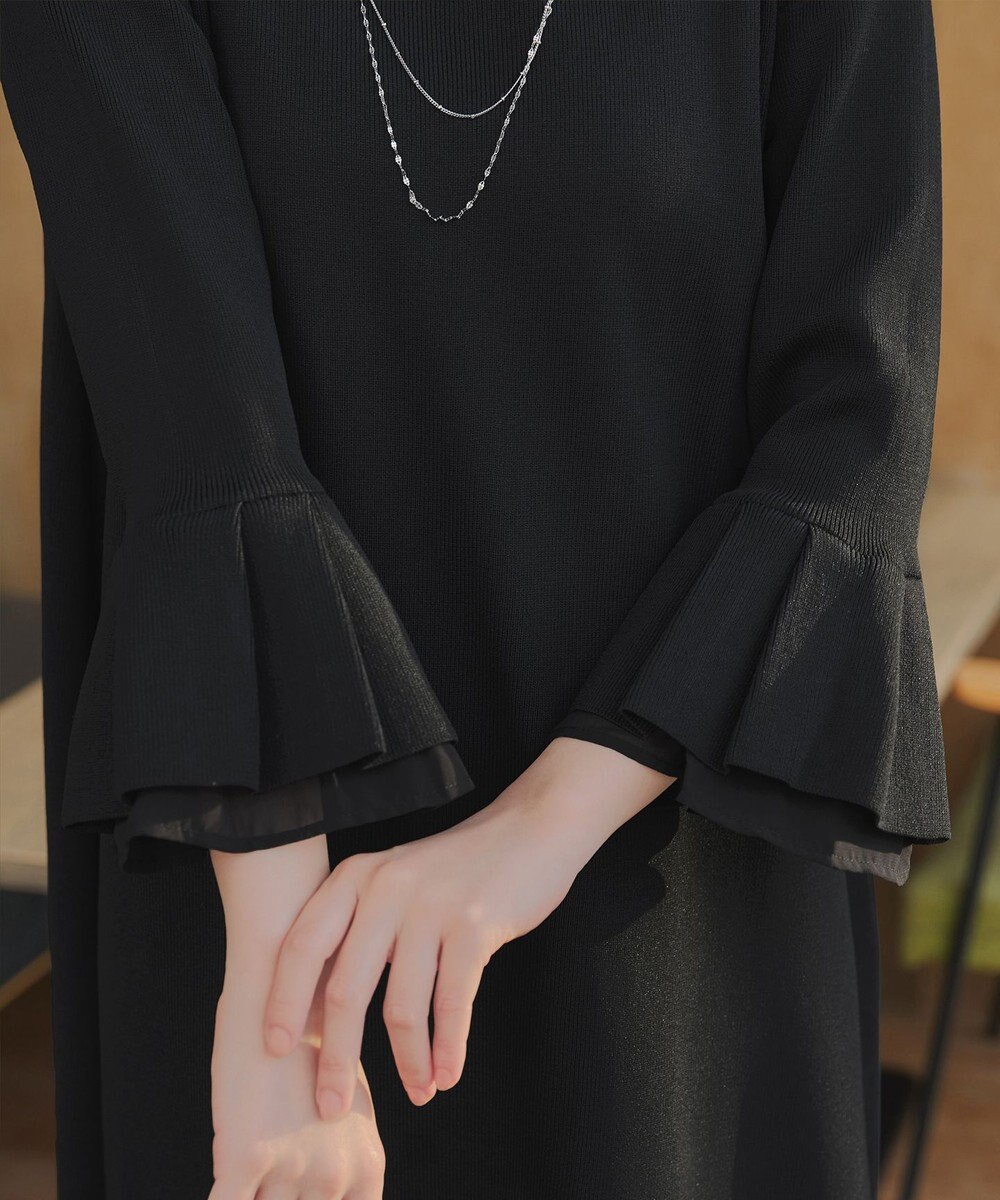 Tiaclasse シフォンフレア袖スポンジニットワンピース 