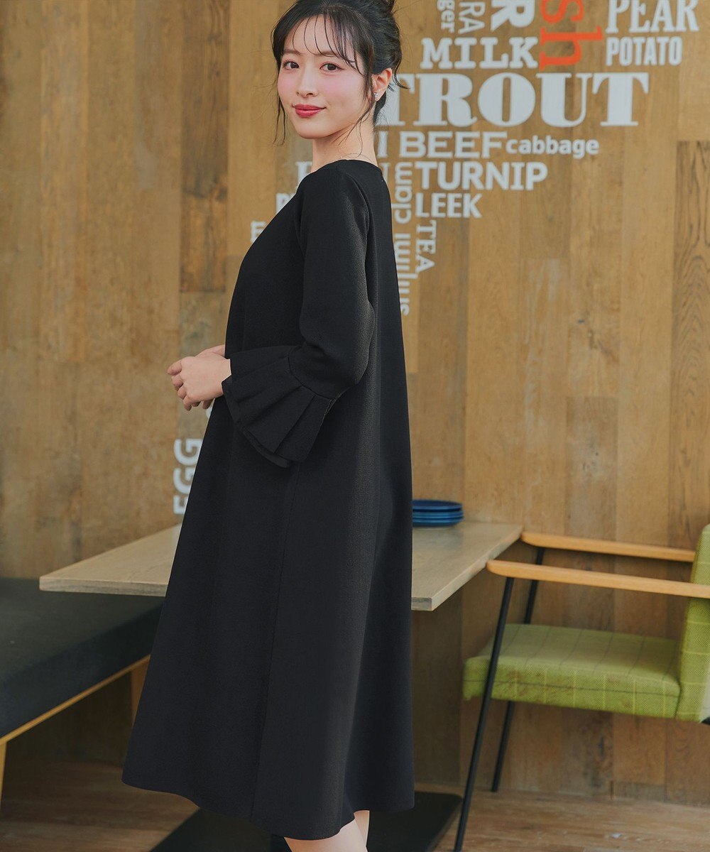 Tiaclasse シフォンフレア袖スポンジニットワンピース 