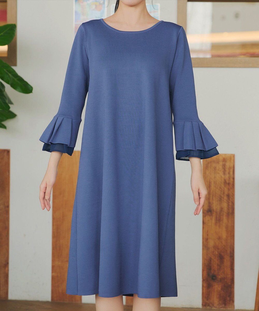 Tiaclasse シフォンフレア袖スポンジニットワンピース 