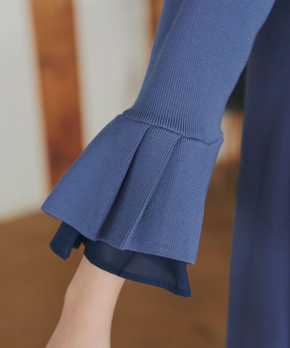 Tiaclasse シフォンフレア袖スポンジニットワンピース 