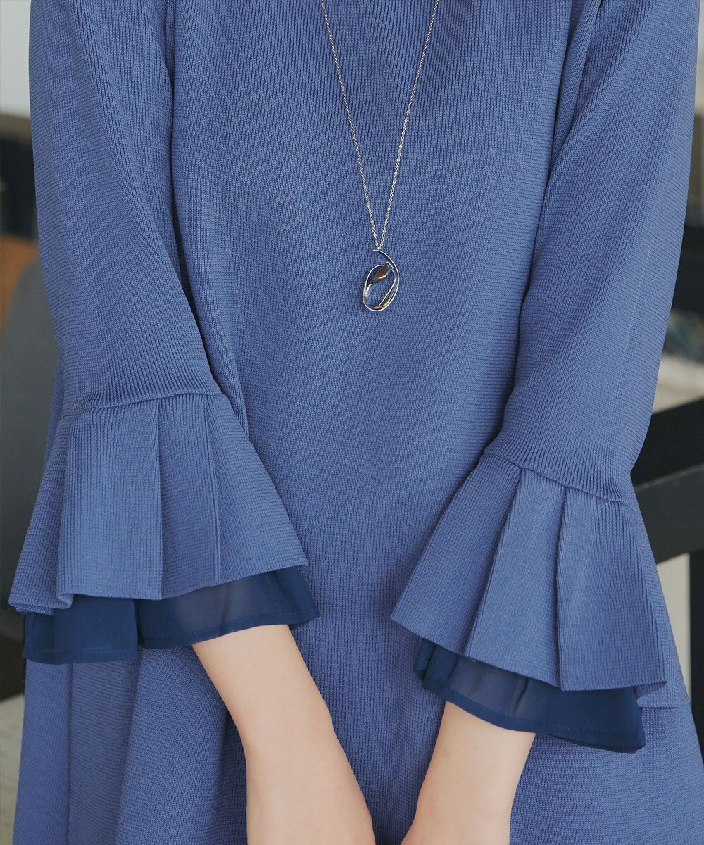 Tiaclasse シフォンフレア袖スポンジニットワンピース 