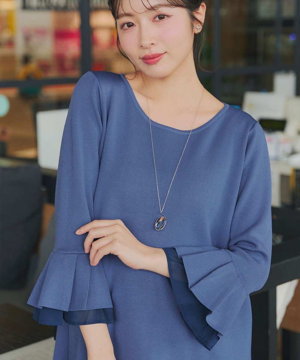 Tiaclasse シフォンフレア袖スポンジニットワンピース 