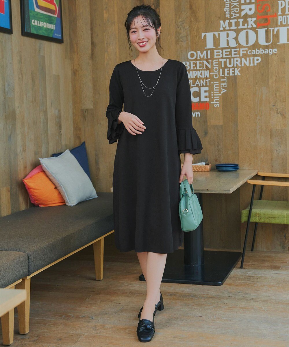 Tiaclasse シフォンフレア袖スポンジニットワンピース 