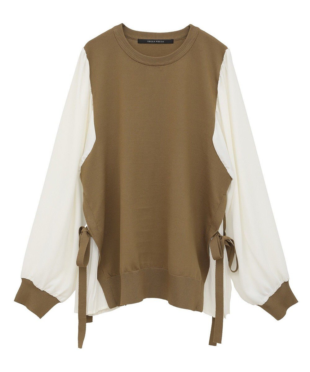 YECCA VECCA サイドプリーツ異素材MIXプルオーバー 