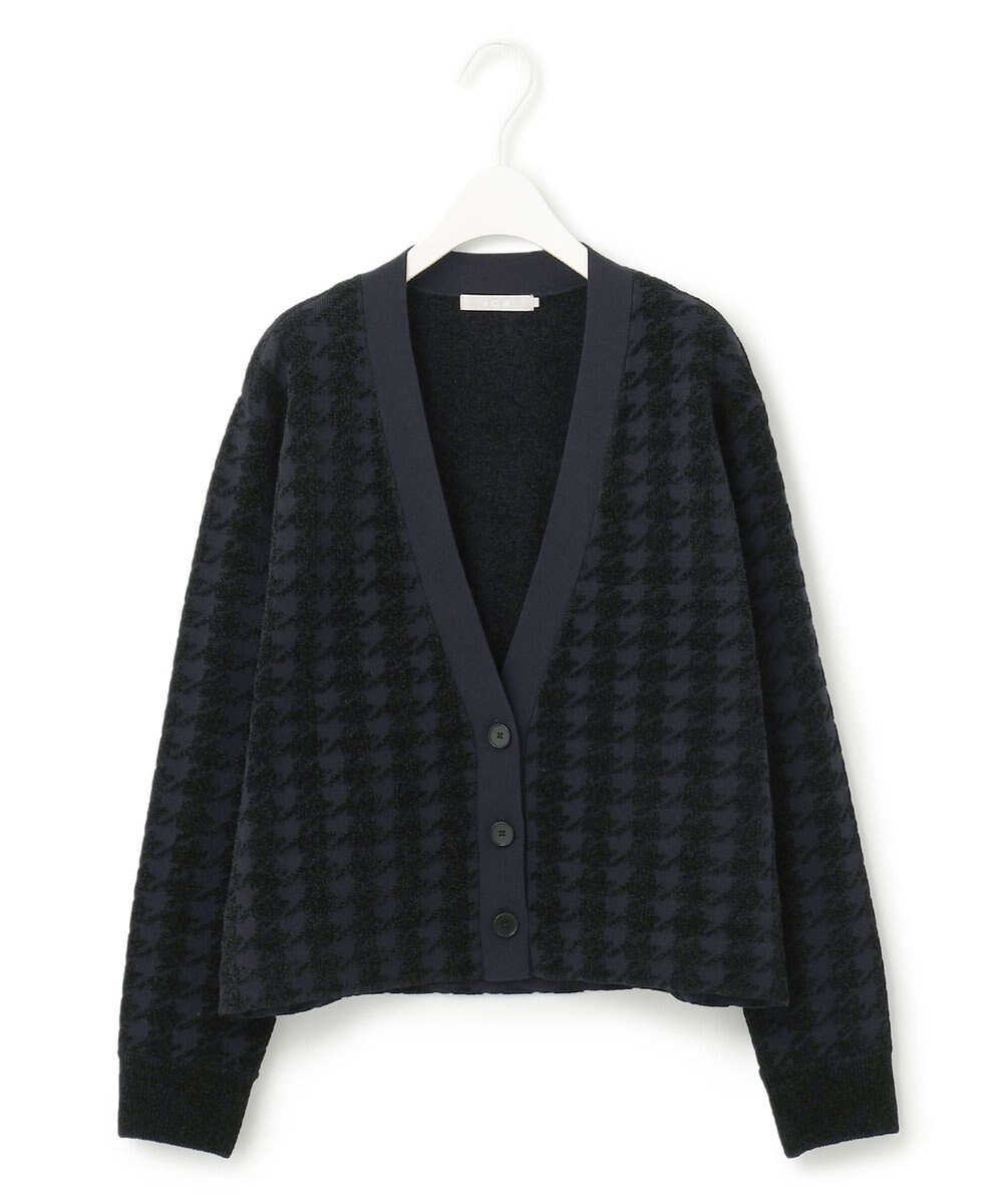 ICB L 【洗える】ハウンドトゥースパターン Vネックカーディガン 
