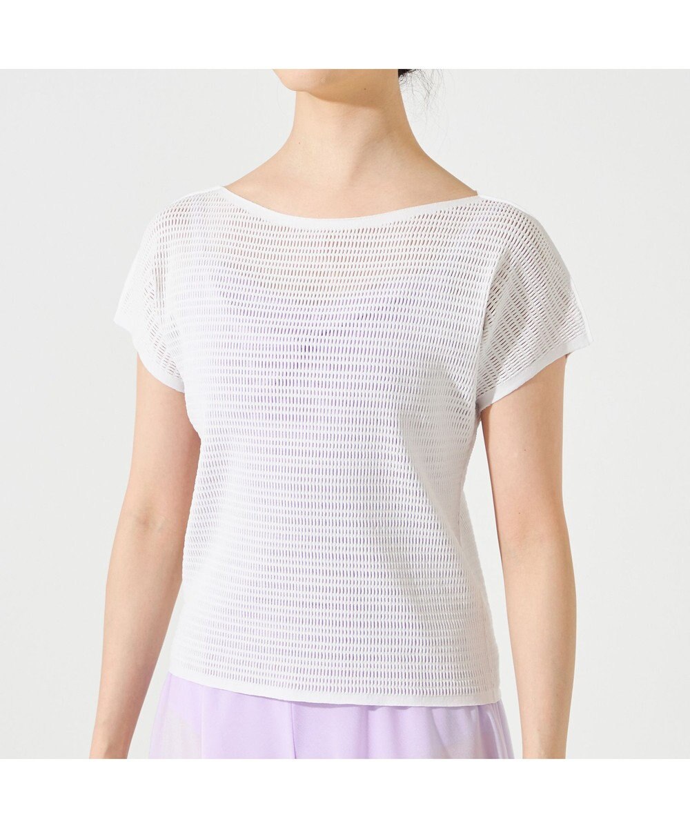 Chacott 【ノーソーイングニット】ボートネックメッシュTシャツ 