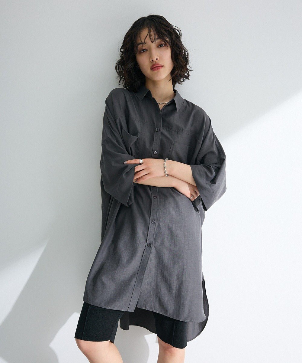 Green Parks ７分袖ミディ丈シャツワンピース 