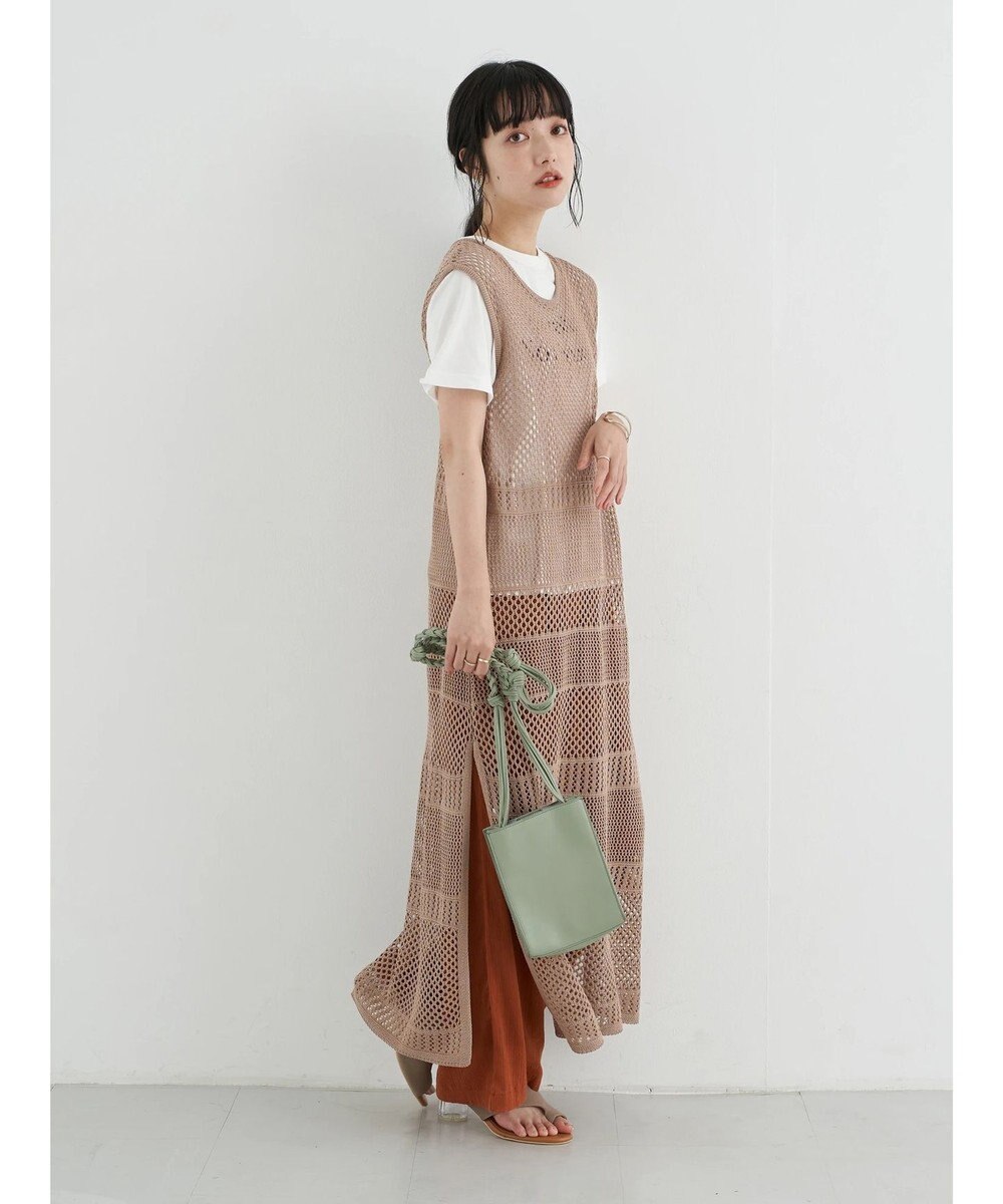 earth music&ecology メッシュニットロングワンピース Beige