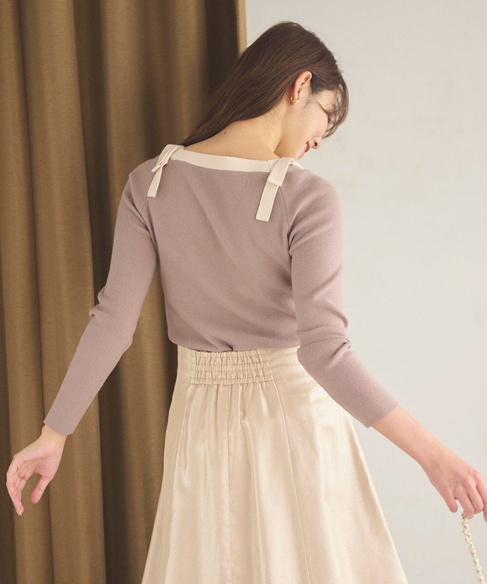 Feroux 【洗える】ショルダーリボン プルオーバーニット 