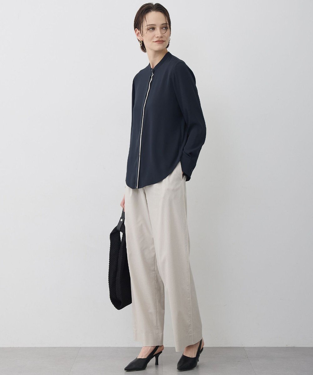 ICB L 【新色追加・WEB限定カラーあり】BackSatinAmunzen バンドカラーブラウス 