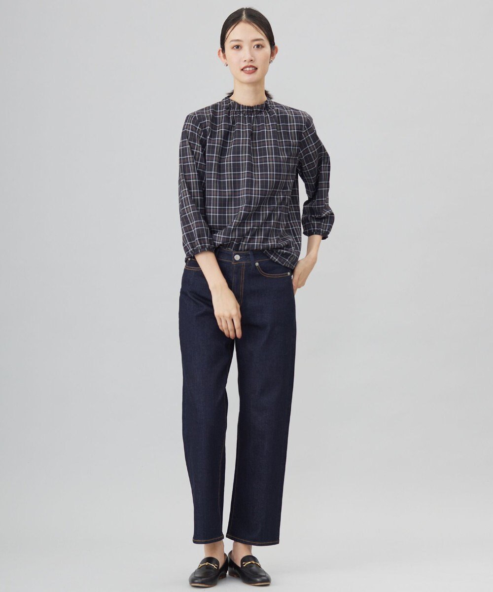 J.PRESS LADIES L プロビスストライプチェック フリルネック カットソー 