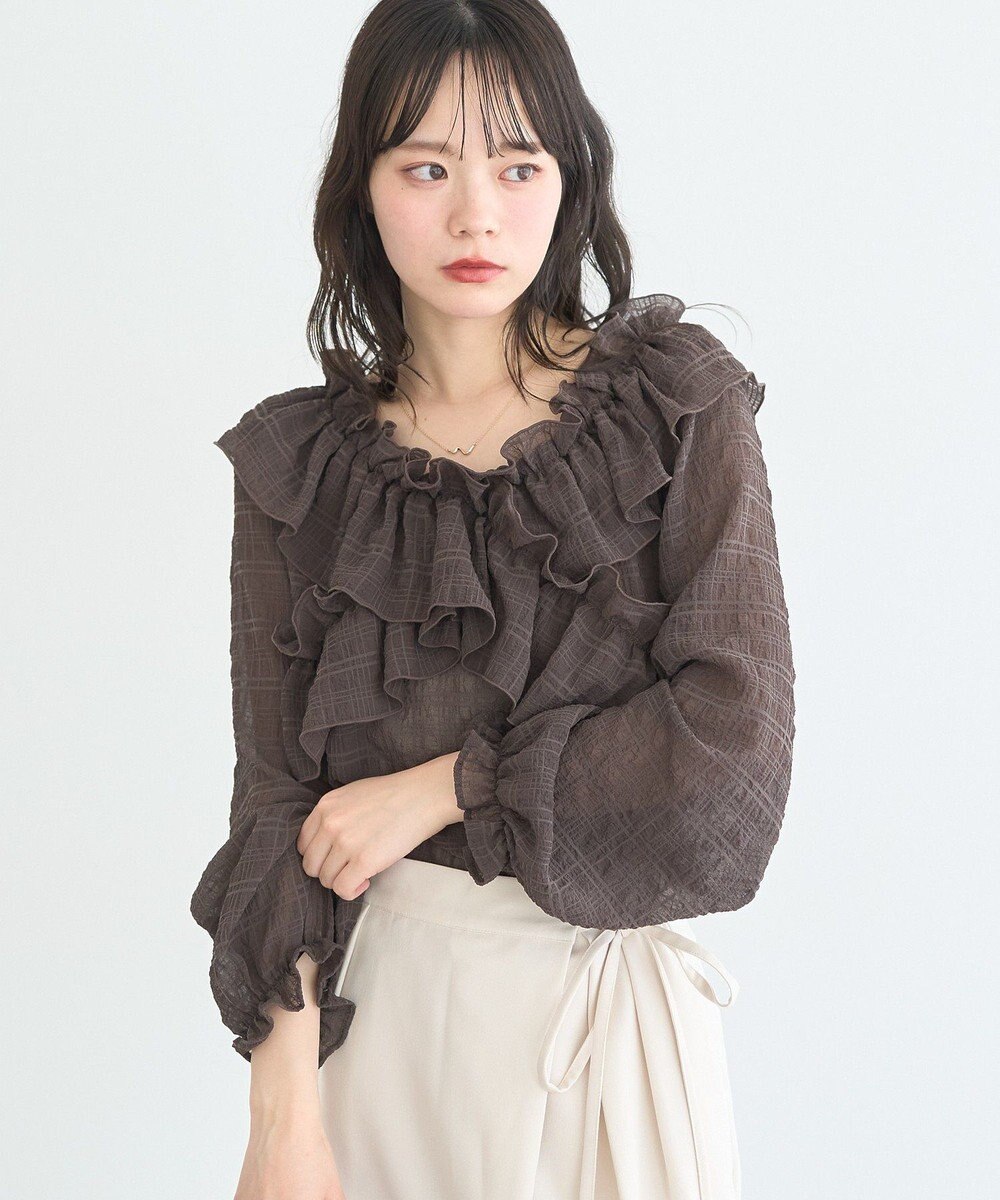 earth music&ecology シアーチェック2wayオフショルブラウス 