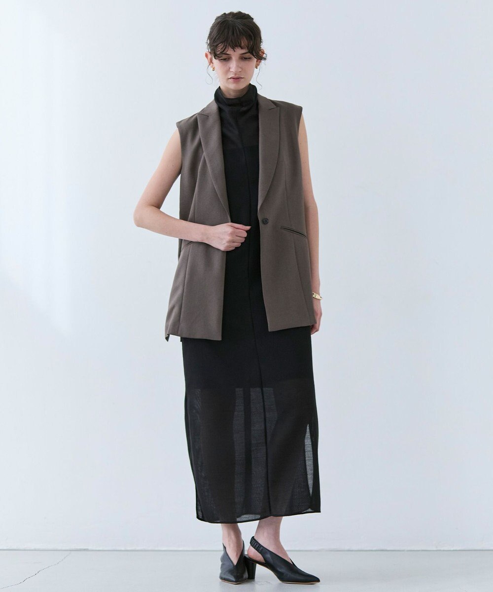 BEIGE， 【洗える】CAROLE / リネンライクノースリーブジレジャケット 