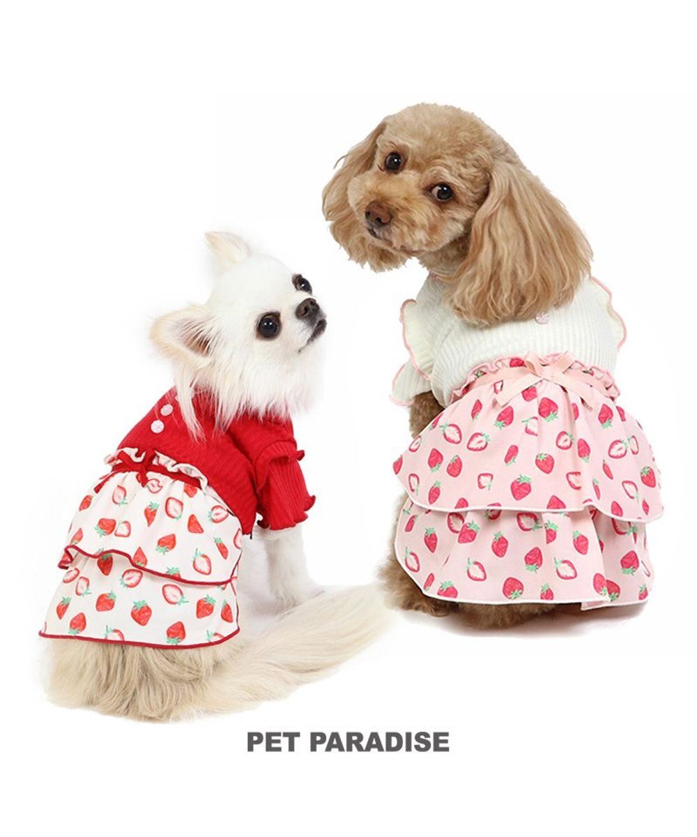 PET PARADISE 犬の服 犬 ワンピース 【小型犬】 苺柄 リブ ピンク レッド 