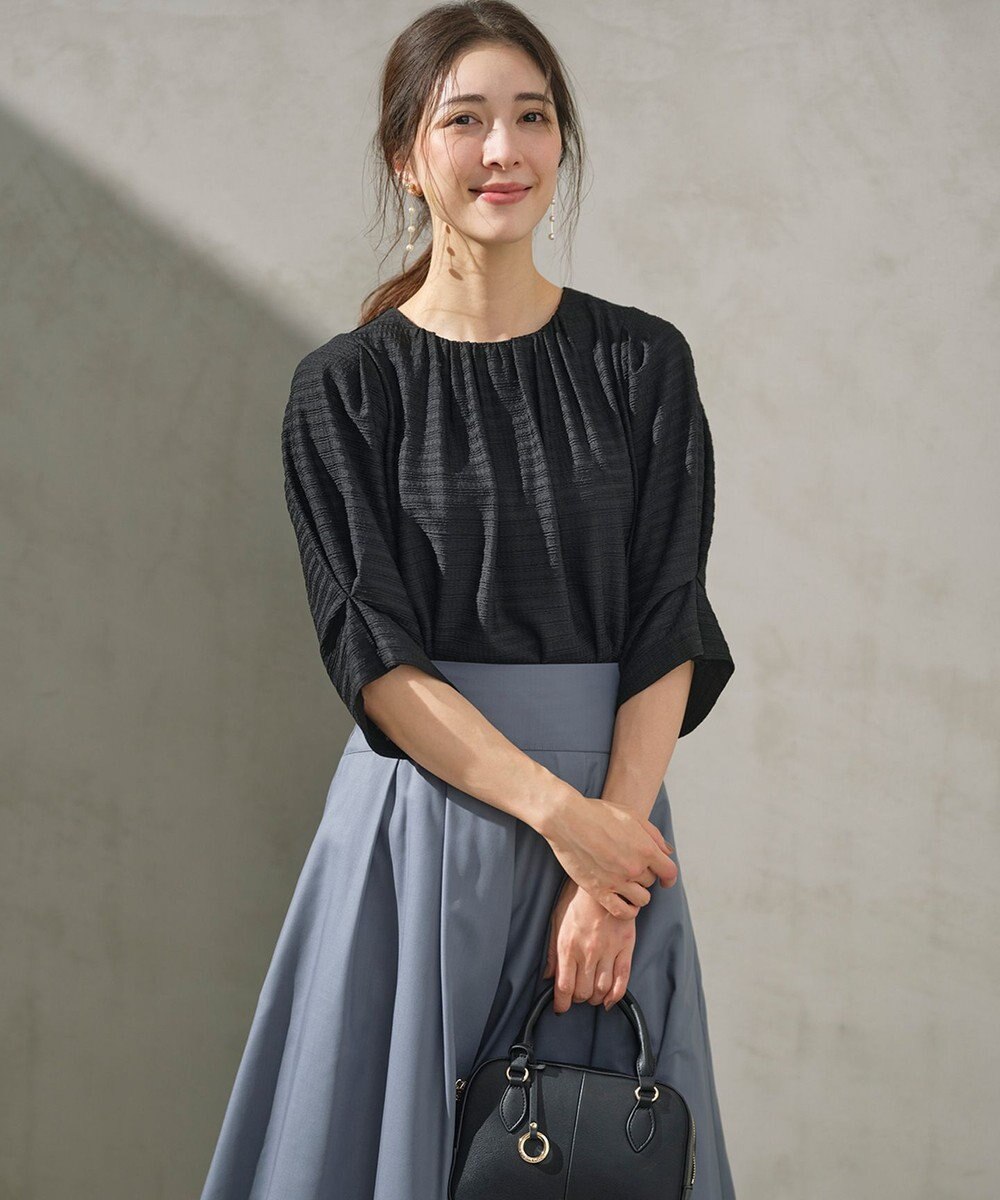 組曲 L 【WEB限定】ボーダージャガード タック袖ブラウス 