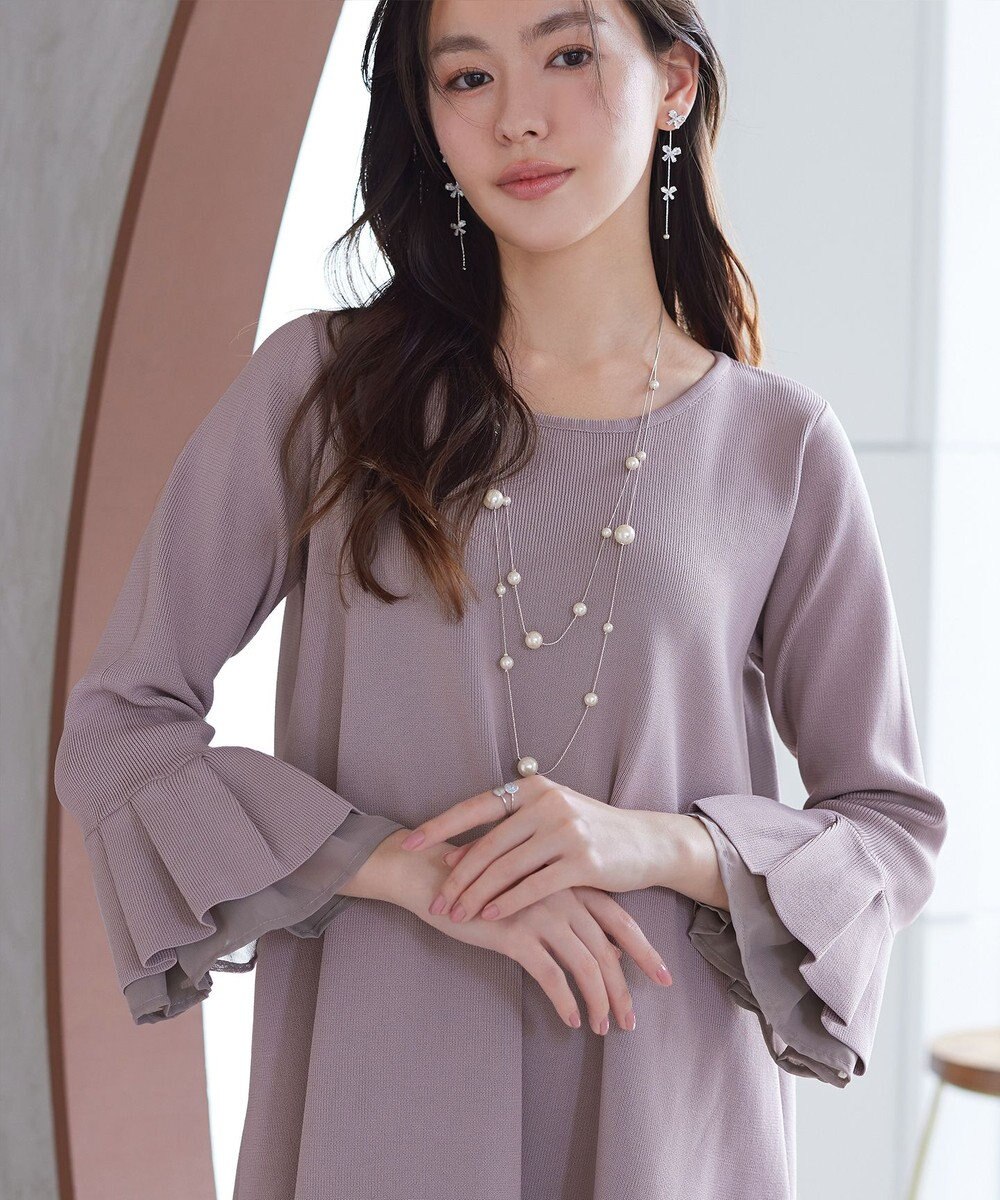 Tiaclasse シフォンフレア袖スポンジニットワンピース 