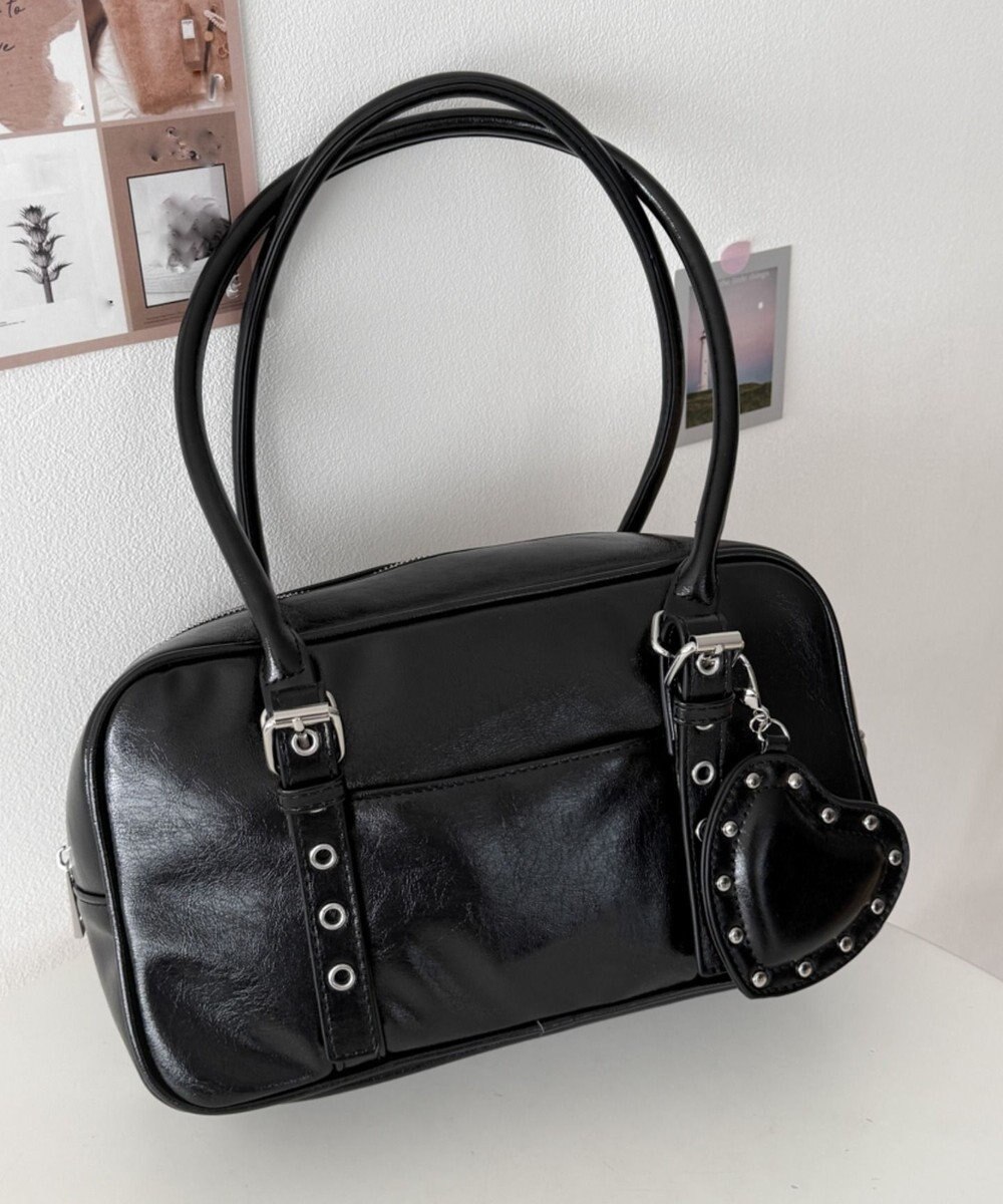 WEGO スタッズハートチャーム付きハトメボストン 