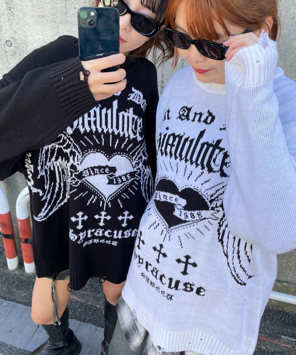 WEGO ウイングハートダメージニット 