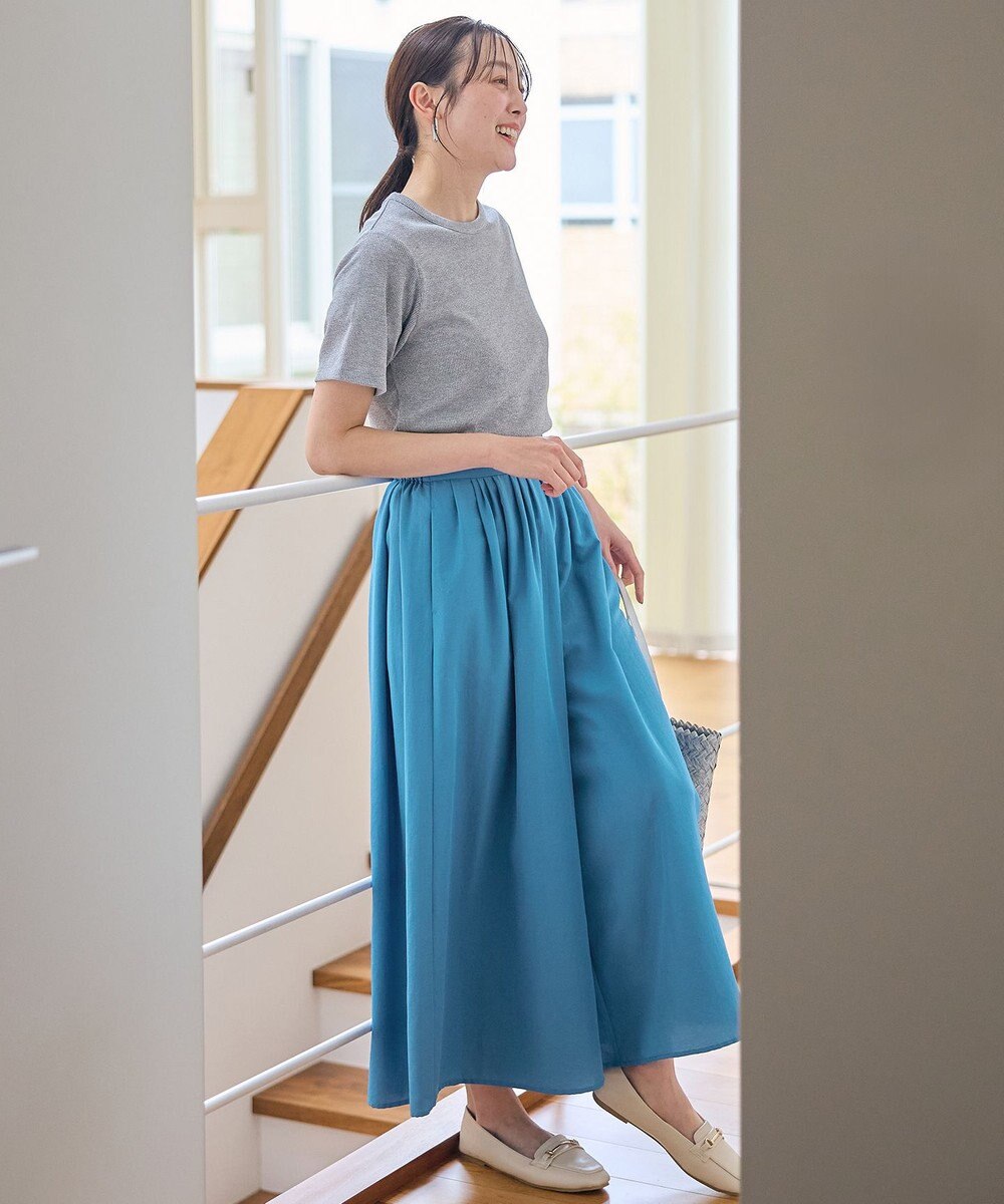 ANY L 【洗濯機可/ウエストゴム/UVケア】スパンボイル撥水スカートパンツ 