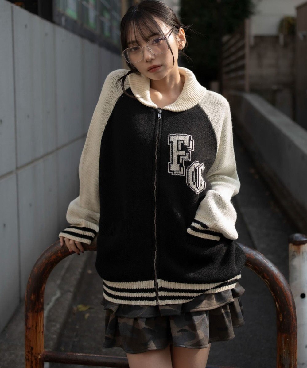 WEGO 【ユニセックス着用ITEM】グラフィックZIPニットブルゾン 