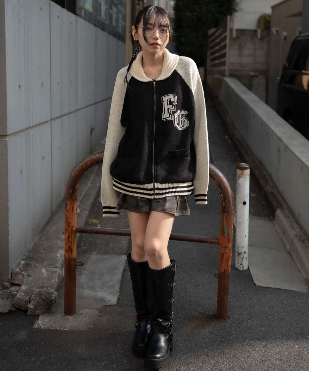 WEGO 【ユニセックス着用ITEM】グラフィックZIPニットブルゾン 