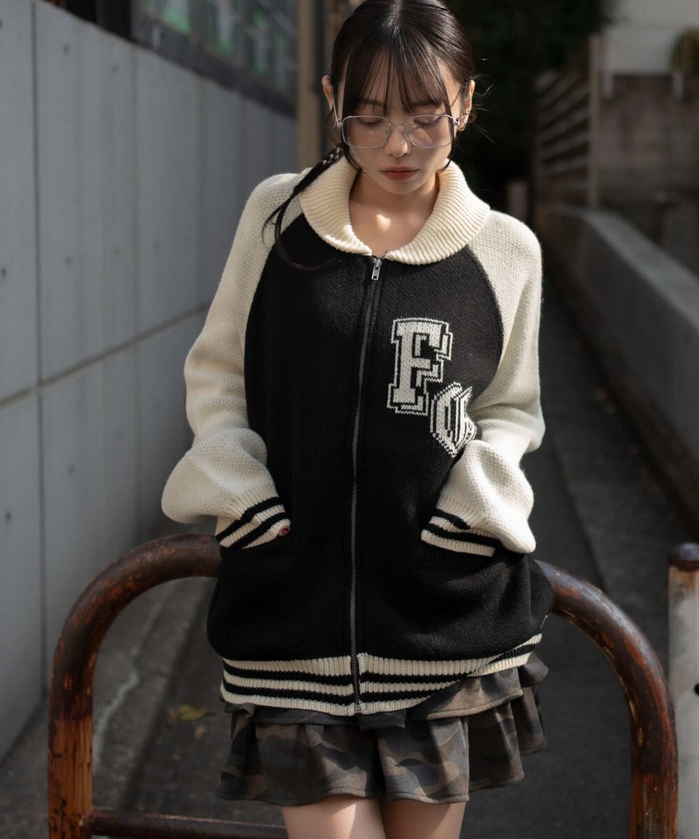 WEGO 【ユニセックス着用ITEM】グラフィックZIPニットブルゾン 