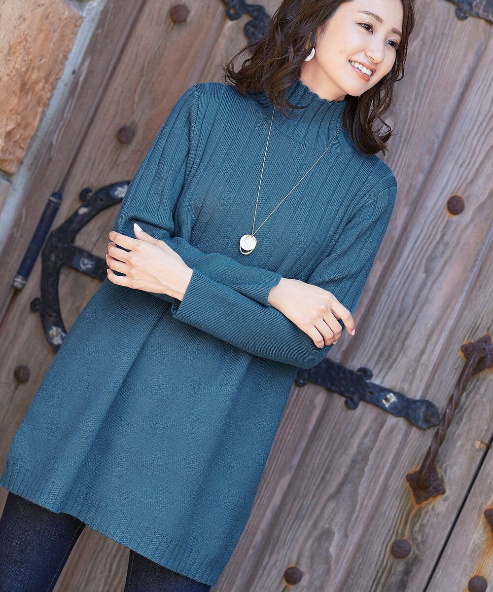 Tiaclasse L 【洗える】もっちり柔らかいハーフリブニットチュニック 