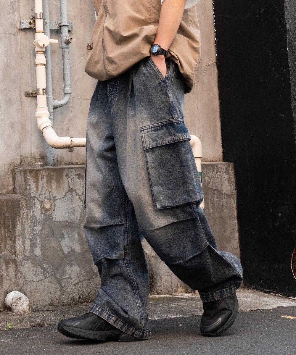 WEGO 【ユニセックス着用ITEM】デニムイージーカーゴパンツ 