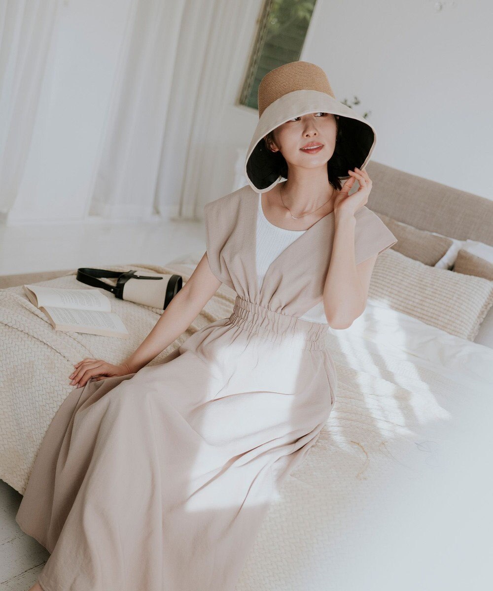 MOONBAT 【遮光100%/UPF50%＋/UVカット】洗えるバックリボン ブレードパラソルハット 手洗いOK/サイズ調整可能/吸水速乾/遮熱 