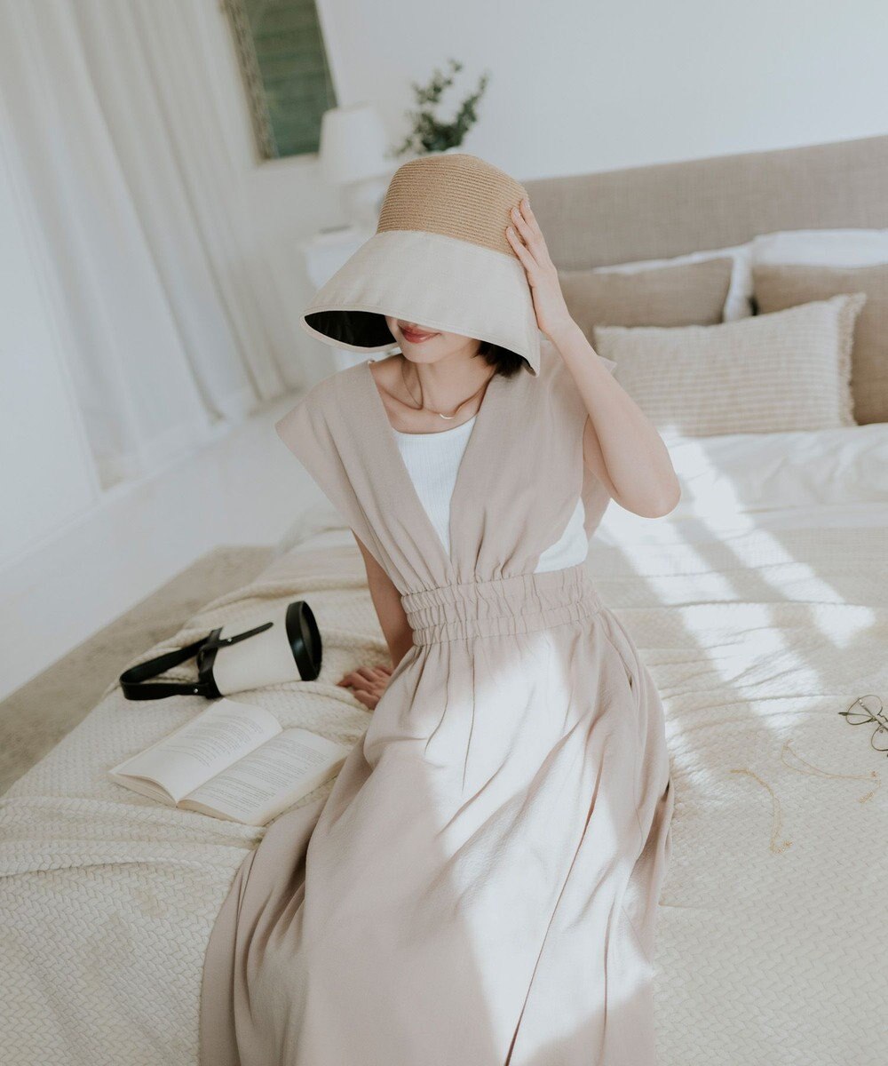 MOONBAT 【遮光100%/UPF50%＋/UVカット】洗えるバックリボン ブレードパラソルハット 手洗いOK/サイズ調整可能/吸水速乾/遮熱 