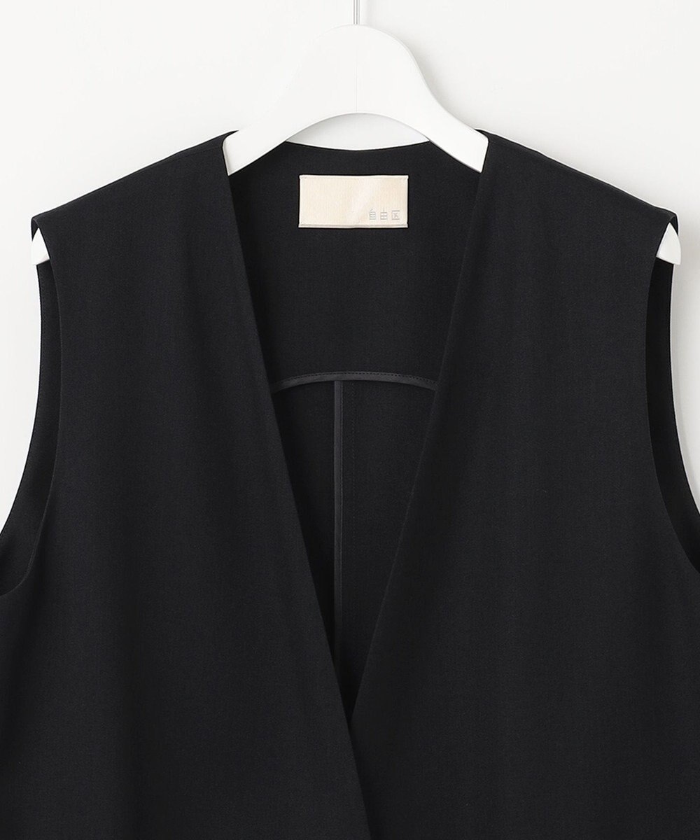 自由区 【接触冷感・速乾・UVカット・撥水・防シワ】リネンライクツイル ロングジレ 