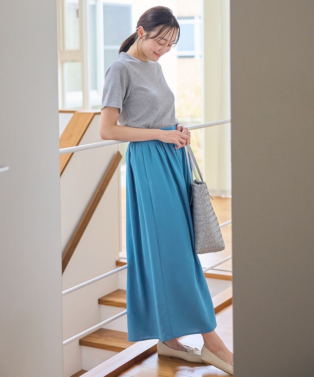 ANY L 【洗濯機可/ウエストゴム/UVケア】スパンボイル撥水スカートパンツ 